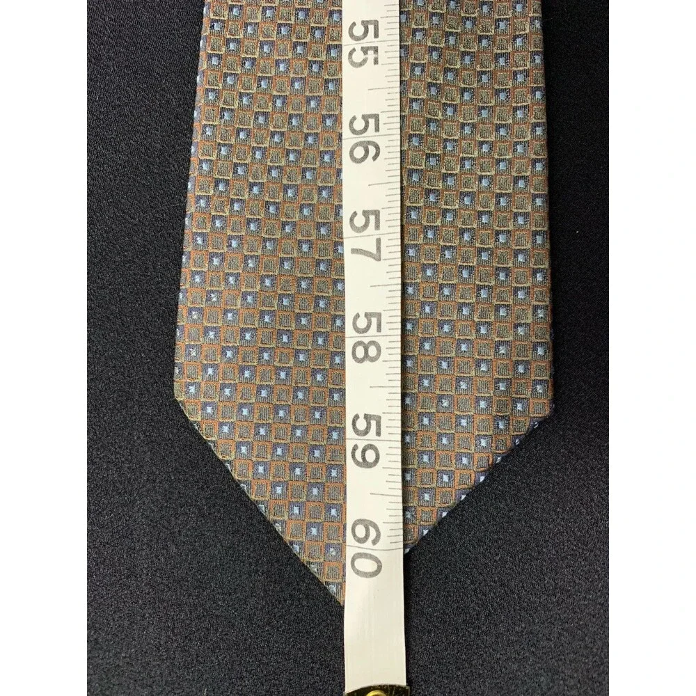 Vtg Y2K Pronto Uomo Handmade Silk Neck Tie Mens Textured Brown Blue Square Tech